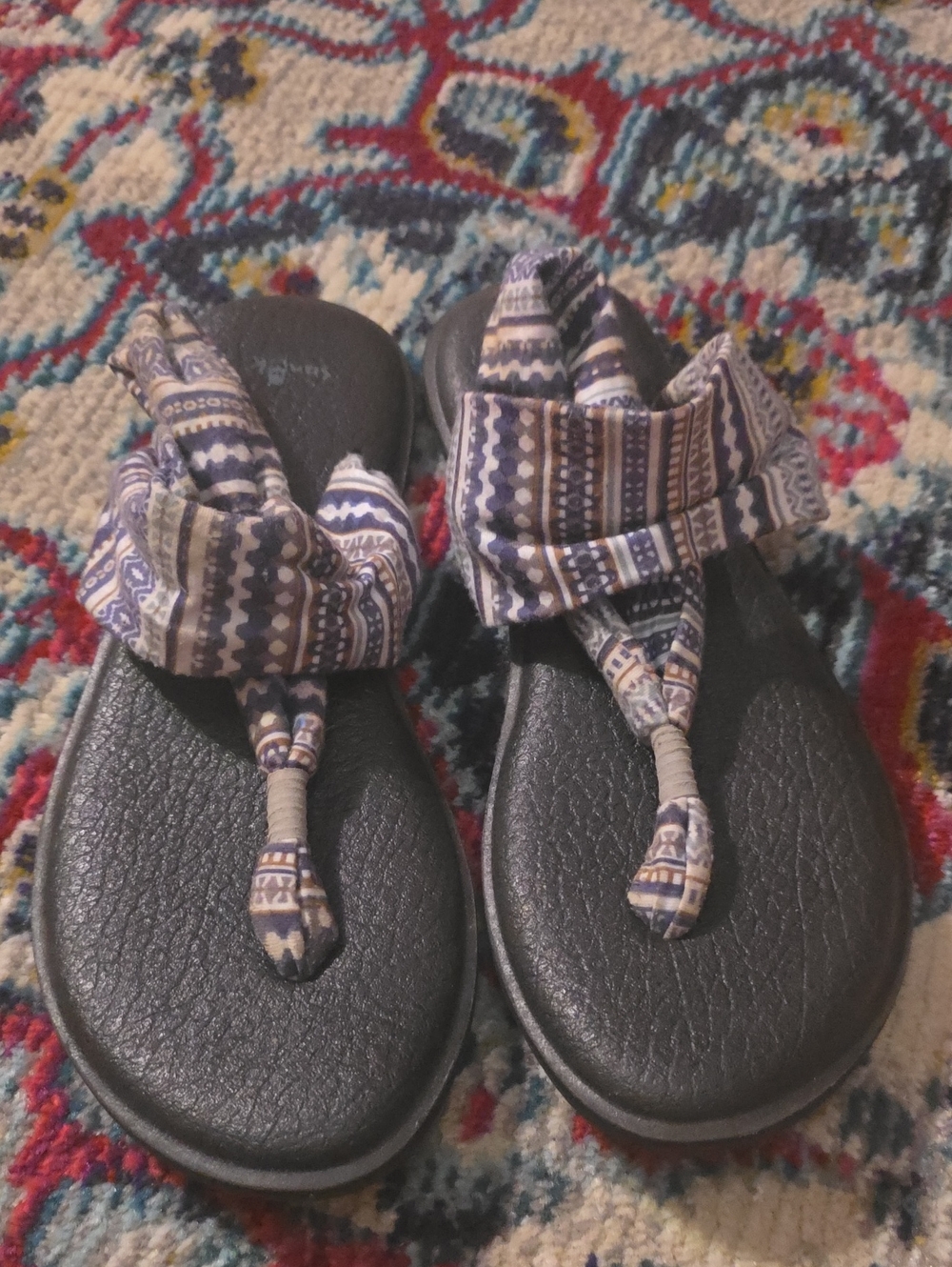 Women's Patterned Navy and Cream Sandal - Ki